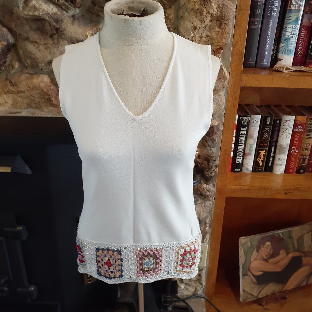Joseph A Crocheted Beaded Sleeveless Top M